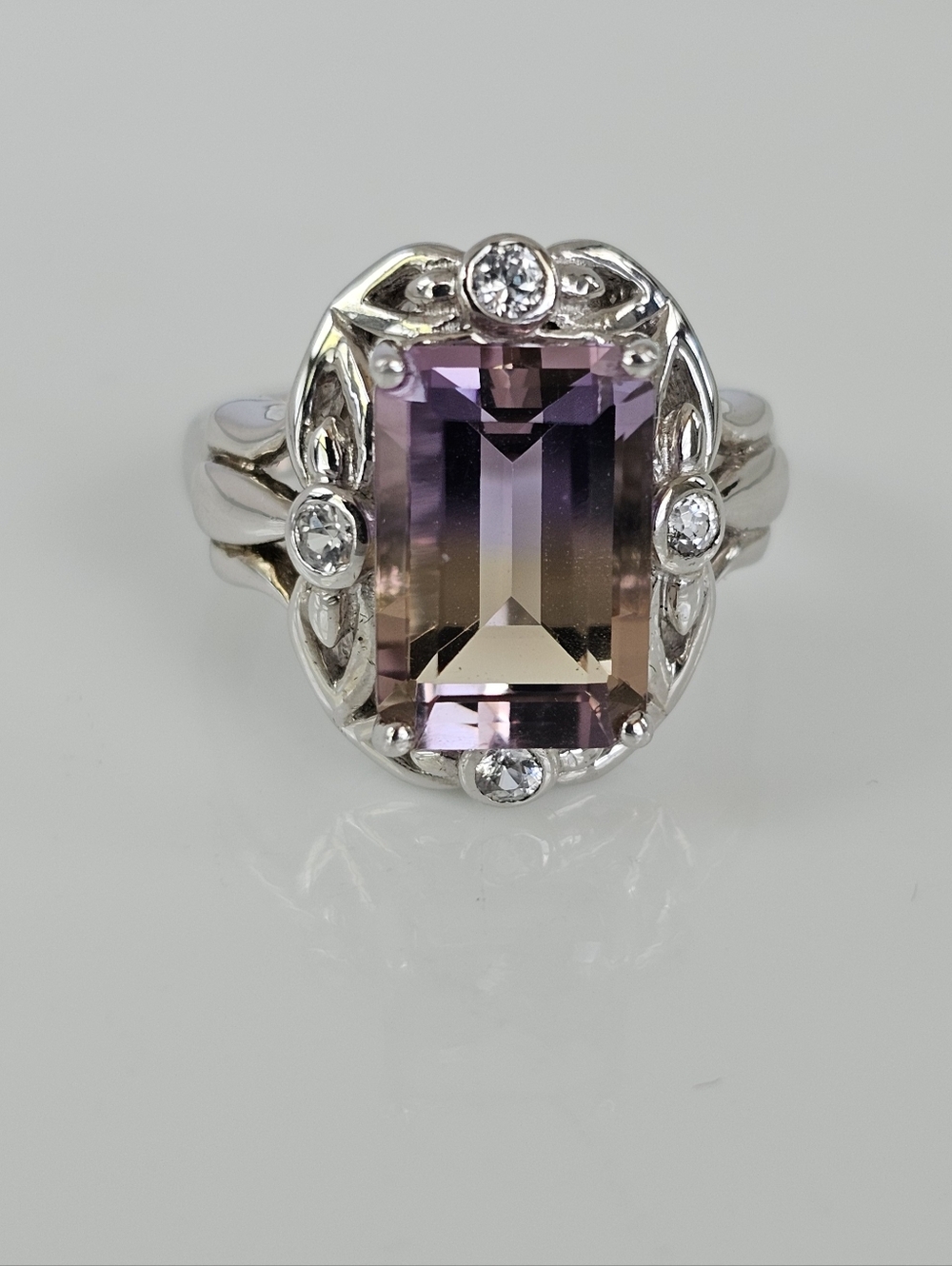 Vintage Natural Ametrine & White Topaz Ring Sterling Silver Size 6! - Picture 4 of 6